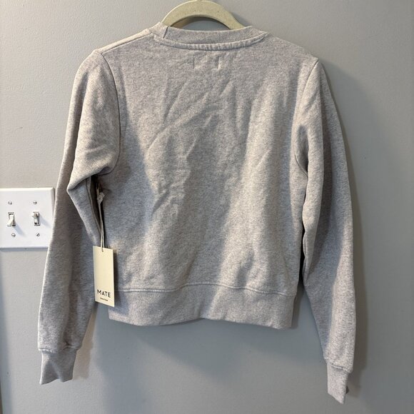 MATE the Label Organic Fleece Shrunken Crew Neck Sweatshirt Heather Grey Xsmall - Picture 9 of 9